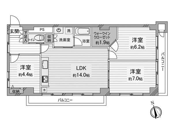 Floor plan. 3LDK, Price 32,800,000 yen, Footprint 75.6 sq m , Balcony area 18.36 sq m