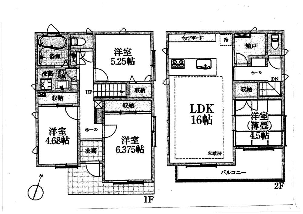 Floor plan. 61,800,000 yen, 4LDK + S (storeroom), Land area 116.88 sq m , Building area 94.91 sq m