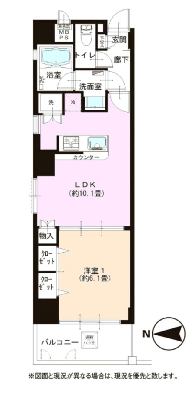 Floor plan. 1LDK, Price 31,900,000 yen, Occupied area 39.63 sq m , Balcony area 5.4 sq m