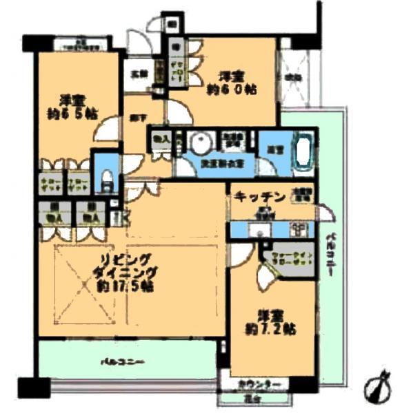 Floor plan. 3LDK, Price 56,500,000 yen, Occupied area 89.33 sq m , Balcony area 20.01 sq m
