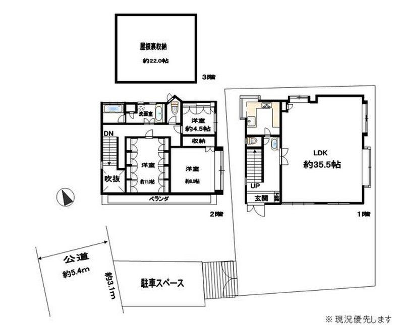 Floor plan. 99 million yen, 3LDK+S, Land area 126.72 sq m , Building area 182.05 sq m