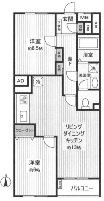 Floor plan. 2LDK, Price 22,800,000 yen, Occupied area 57.97 sq m , Balcony area 3.51 sq m