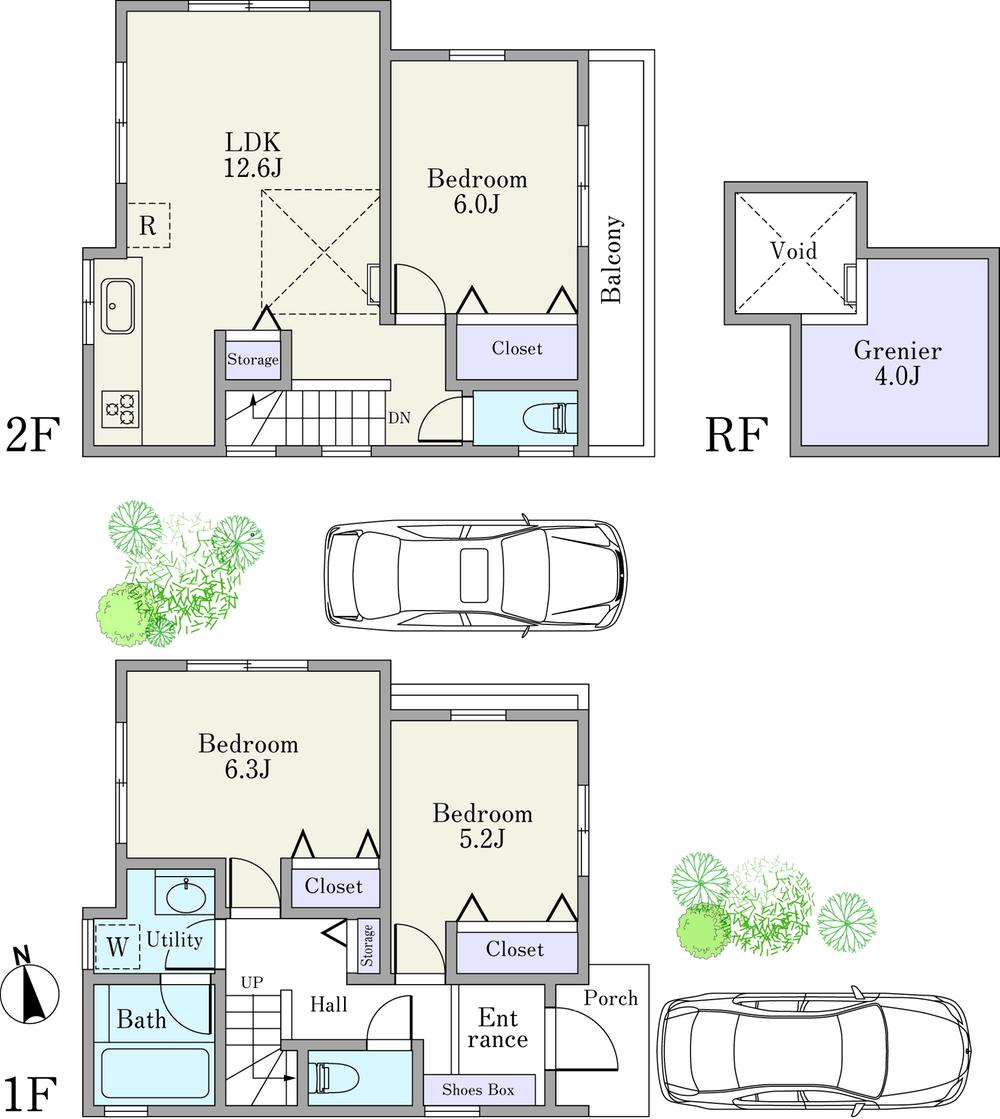 Building plan example (floor plan). Building plan example (A) 3LDK, Land price 46,800,000 yen, Land area 96.39 sq m , Building price 15.8 million yen, Building area 76.17 sq m