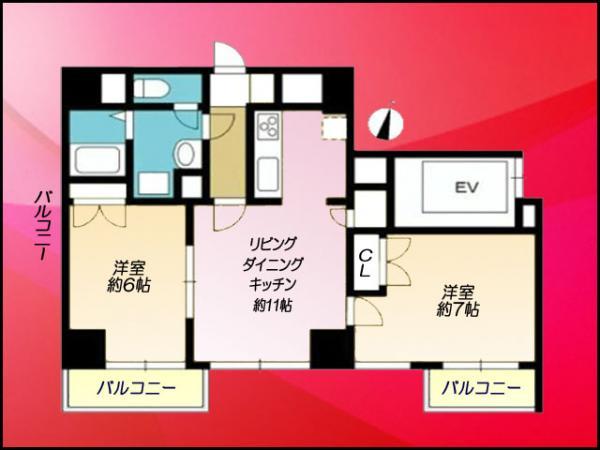 Floor plan. 2LDK, Price 34,800,000 yen, Occupied area 55.27 sq m , Balcony area 5.72 sq m