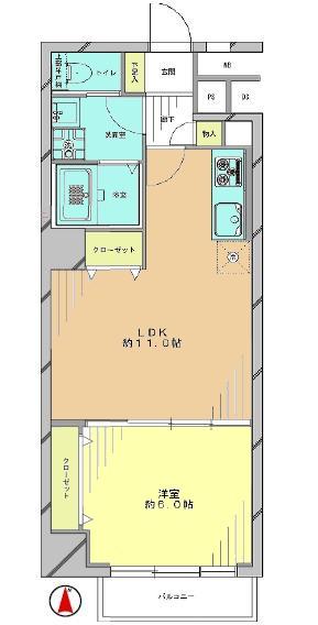 Floor plan. 1LDK, Price 17.8 million yen, Occupied area 42.46 sq m , Balcony area 3 sq m