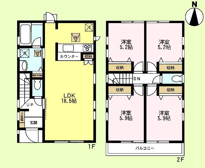 Floor plan. (B Building), Price 65,800,000 yen, 4LDK, Land area 94.21 sq m , Building area 91.88 sq m