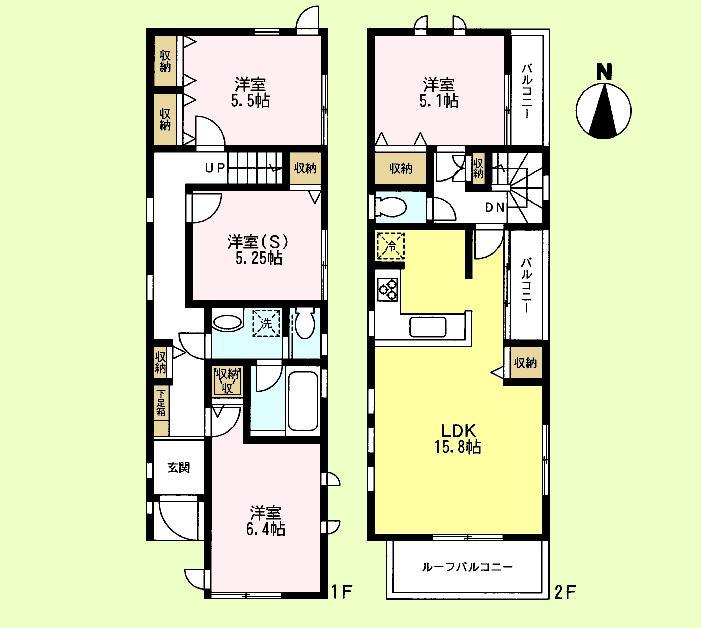 Floor plan. (C Building), Price 62,800,000 yen, 3LDK+S, Land area 103.84 sq m , Building area 93.74 sq m