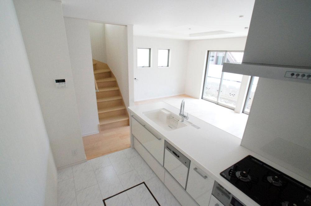 Kitchen. It is the view of the living room from the kitchen