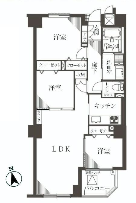 Floor plan. 3LDK, Price 44,800,000 yen, Occupied area 65.95 sq m , Balcony area 4.14 sq m