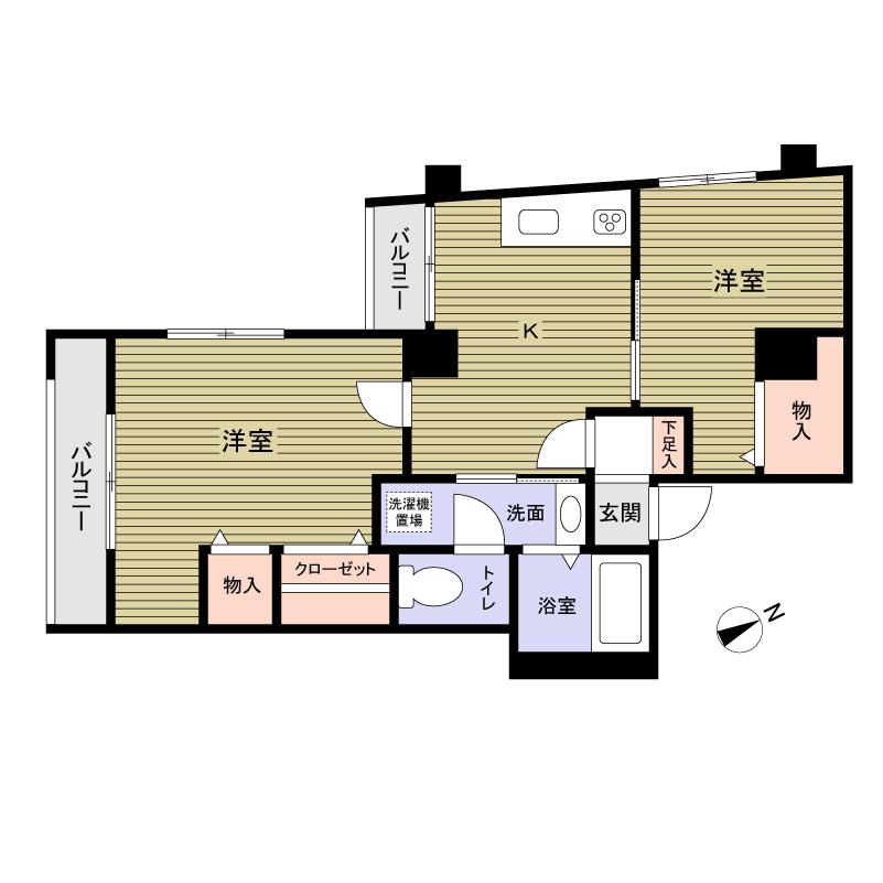 Floor plan. 2DK, Price 17.8 million yen, Occupied area 42.64 sq m , Balcony area 4.59 sq m