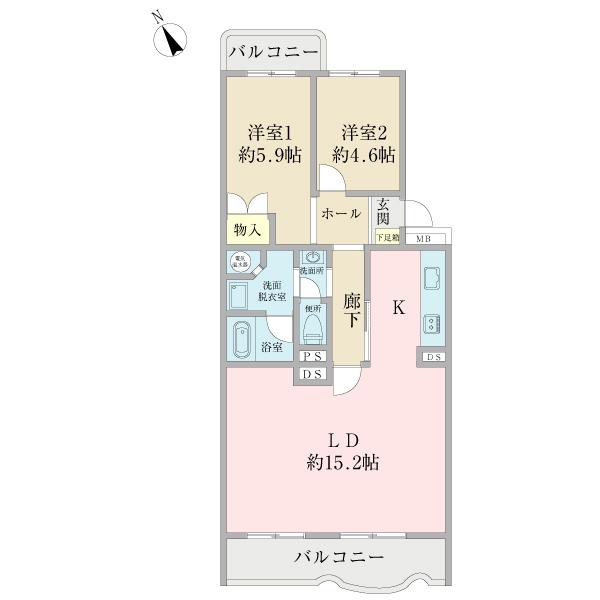 Floor plan. 2LDK, Price 19,800,000 yen, Occupied area 67.25 sq m , Balcony area 10.38 sq m