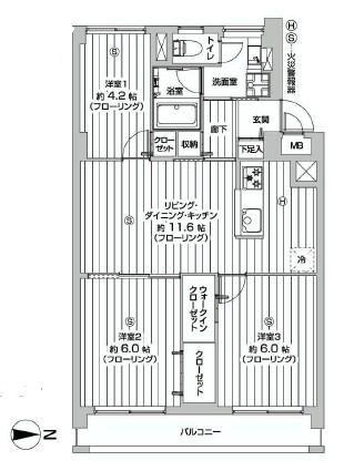 Floor plan. 3LDK, Price 31,800,000 yen, Occupied area 60.92 sq m , Balcony area 6.4 sq m Floor