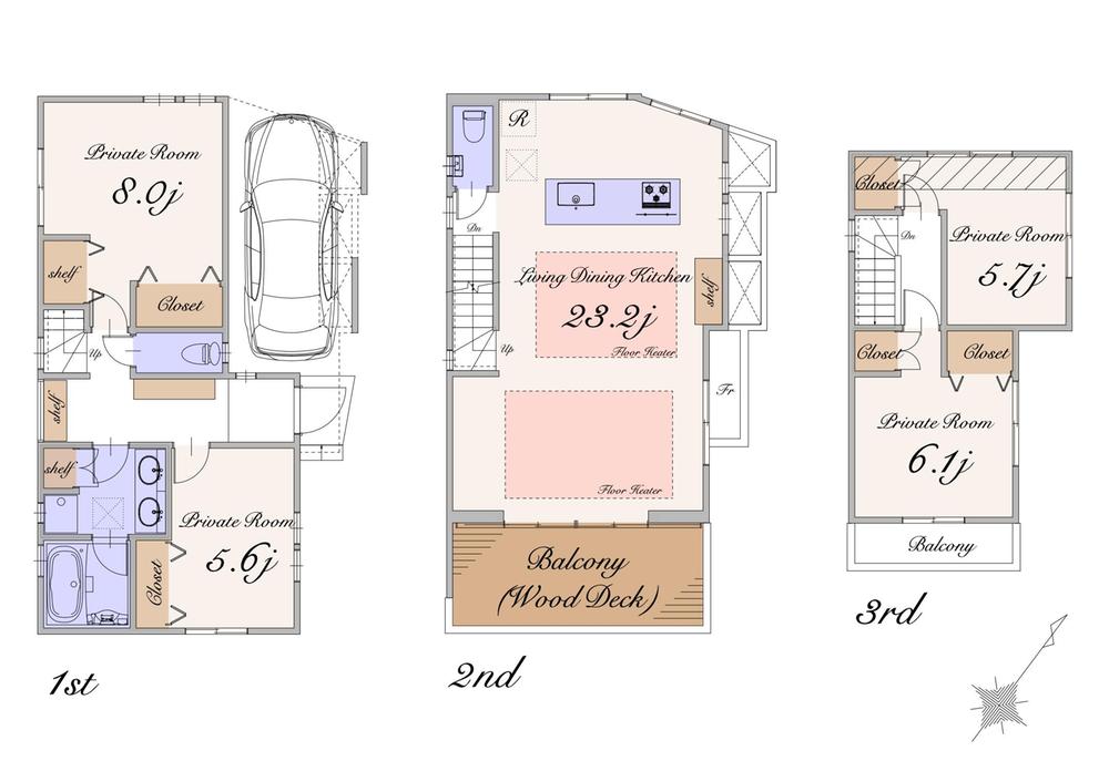 Floor plan. (A Building), Price 71,900,000 yen, 4LDK, Land area 78.57 sq m , Building area 124.45 sq m
