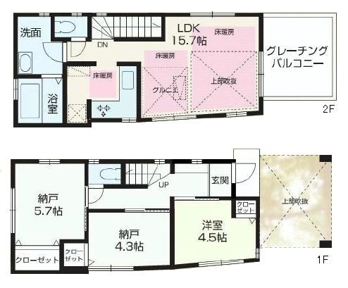 Floor plan. (B Building), Price 49,800,000 yen, 3LDK, Land area 72.92 sq m , Building area 71.54 sq m
