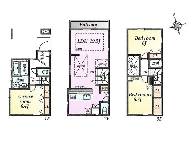 Floor plan. (3), Price 59 million yen, 2LDK+2S, Land area 61.5 sq m , Building area 97.55 sq m