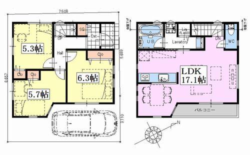 Compartment view + building plan example. Building plan example, Land price 49,400,000 yen, Land area 66.12 sq m   [Building reference Plan: Floor / 3LDK, Total floor area / 79.08 sq m , Building reference price / 13 million yen (tax included)] 