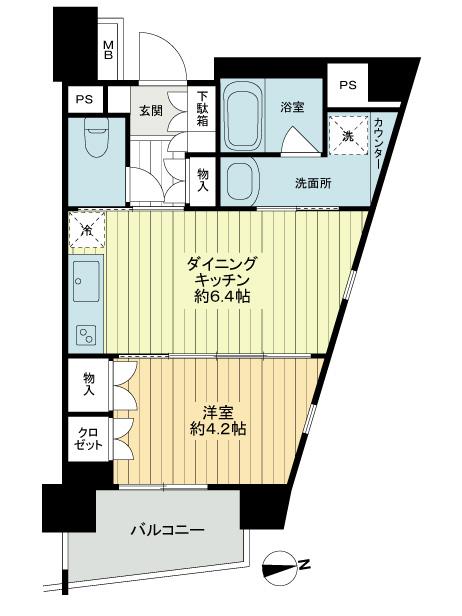 Floor plan. 1DK, Price 23.8 million yen, Occupied area 30.42 sq m , Balcony area 3.84 sq m floor plan