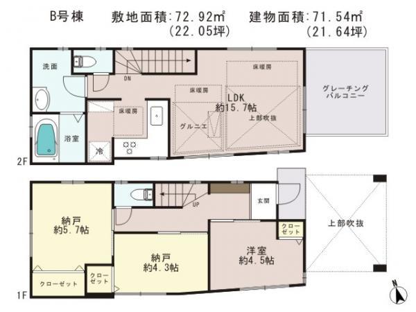 Floor plan. 49,800,000 yen, 3LDK, Land area 72.92 sq m , Building area 71.54 sq m