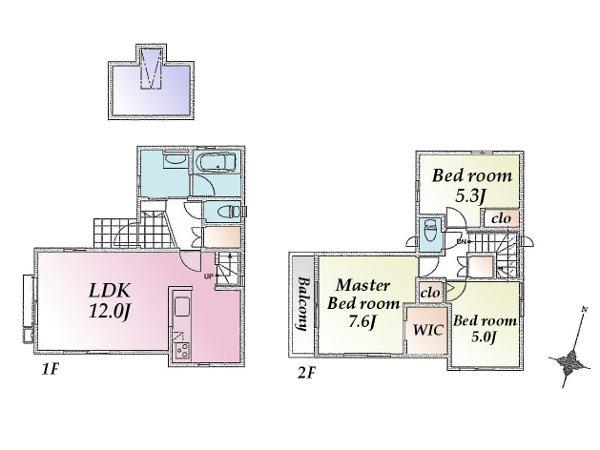 Floor plan. (Building 2), Price 57,800,000 yen, 3LDK, Land area 82.32 sq m , Building area 81.76 sq m