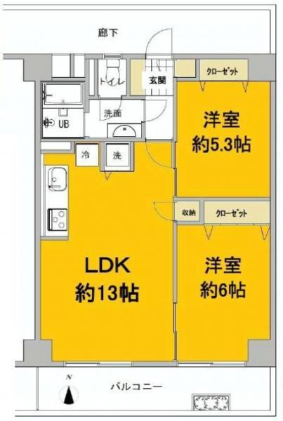 Floor plan. 2LDK, Price 24,800,000 yen, Footprint 59.4 sq m , Balcony area 8.58 sq m