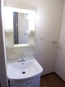 Washroom. Independent wash basin and washing machine inside the room