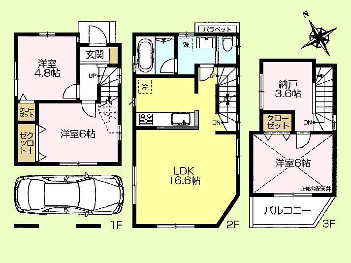 Floor plan. (1 Building), Price 56,800,000 yen, 3LDK+S, Land area 50.18 sq m , Building area 93.95 sq m