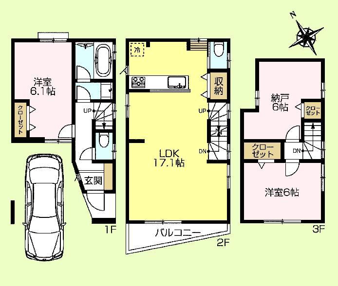 Floor plan. (Building 2), Price 55,800,000 yen, 2LDK+S, Land area 50.14 sq m , Building area 91.72 sq m