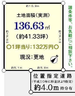 Compartment figure. Land price 54,800,000 yen, The shape of the land area 136.63 sq m land is shaping land. 