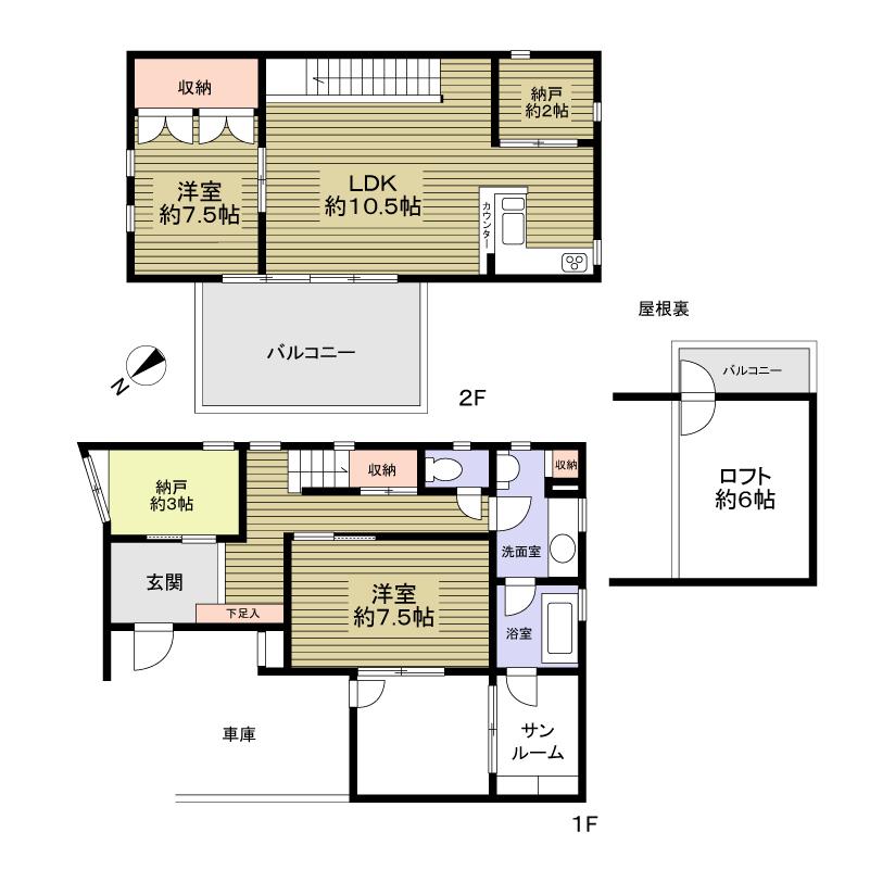 Floor plan. 59,800,000 yen, 2LDK + S (storeroom), Land area 89.45 sq m , Building area 92.78 sq m