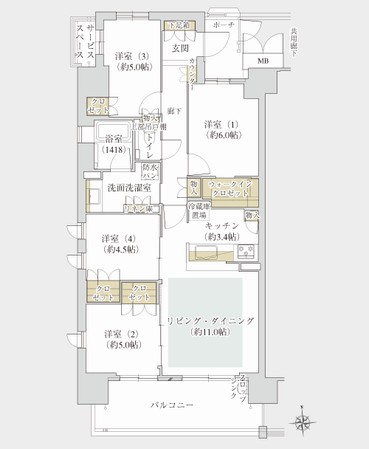 A type ・ 4LDK + WIC Hospitality Room use dwelling unit new price / 61,400,000 yen (second floor) old price / 63,900,000 yen occupied area / 83.08 sq m porch area / 3.45 sq m balcony area / 12.50 sq m service space area / 1.71 sq m (old price publication date June 23, 2012, New price publication date August 16, 2013, Hospitality Room use plan until December 16 days from March 21, 2013)