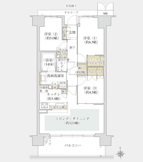 C type ・ 3LDK + N + WIC price / 58,900,000 yen (8th floor) footprint / 71.77 sq m balcony area / 12.80 sq m