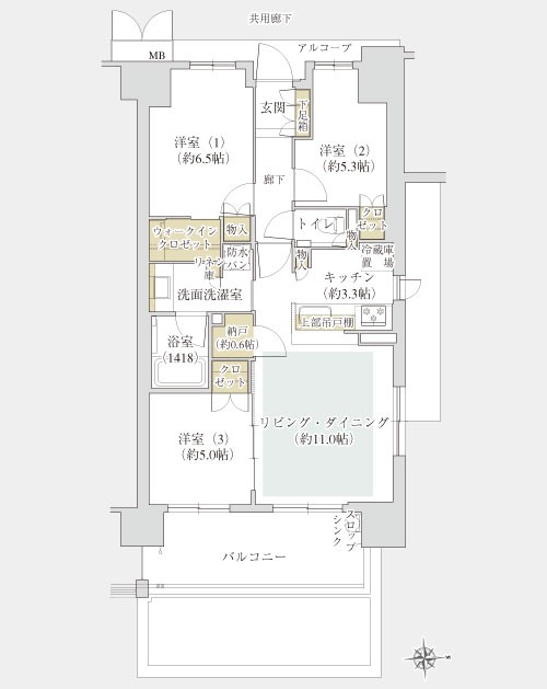 I type ・ 3LDK + N + WIC price / 57,900,000 yen (10th floor) footprint / 70.09 sq m balcony area / 11.13 sq m