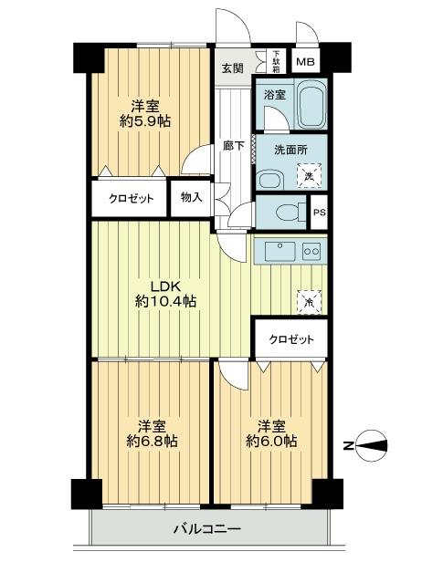 Floor plan. 3LDK, Price 35,900,000 yen, Footprint 64.9 sq m , Balcony area 5.5 sq m floor plan