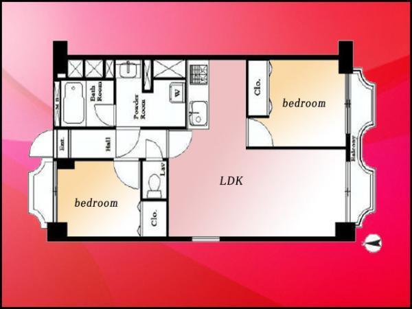 Floor plan. 2LDK, Price 26,800,000 yen, Occupied area 51.57 sq m , 2LDK of balcony area 6.68 sq m distribution