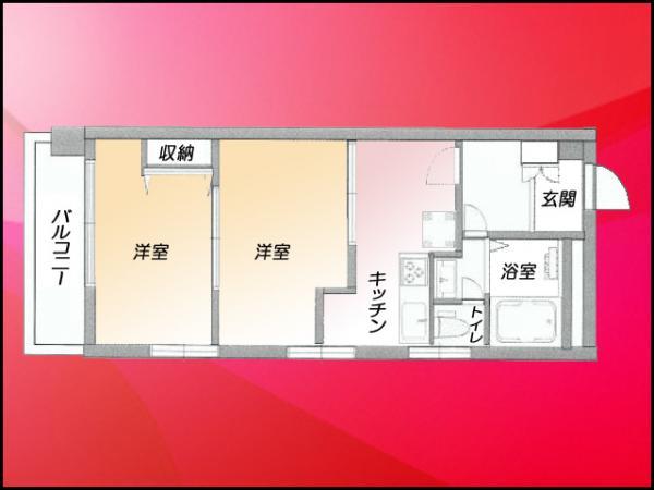 Floor plan. 2K, Price 14.8 million yen, Occupied area 32.67 sq m , Balcony area 2.9 sq m floor plan
