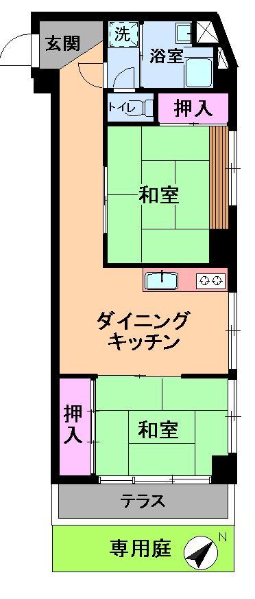 Floor plan. 2DK, Price 22,700,000 yen, Occupied area 54.38 sq m