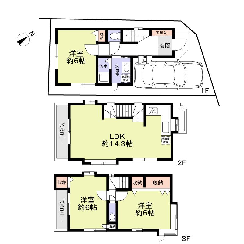 Floor plan. 46,800,000 yen, 3LDK, Land area 49.52 sq m , Building area 78.48 sq m