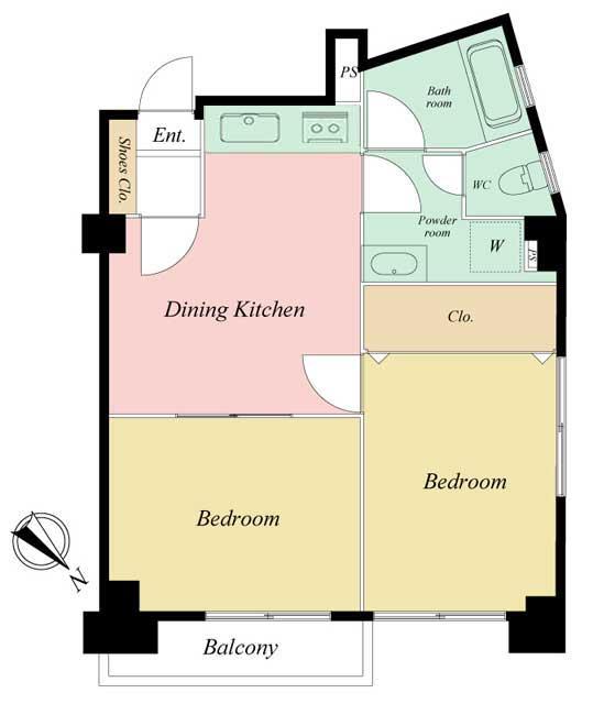 Floor plan. 2DK, Price 17.3 million yen, Occupied area 48.24 sq m , Balcony area 2.38 sq m