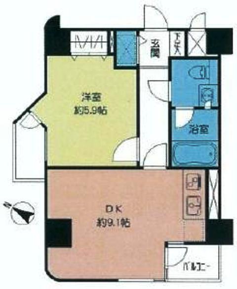 Floor plan. 1DK, Price 19,800,000 yen, Occupied area 38.62 sq m , Balcony area 1.87 sq m