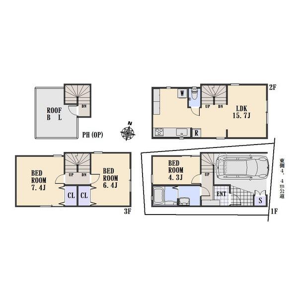 Compartment view + building plan example. Building plan example, Land price 19.3 million yen, Land area 43.17 sq m , Building price 13.5 million yen, Building area 87.93 sq m B reference plan