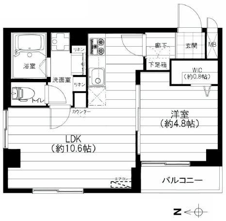Floor plan. 1LDK, Price 12.9 million yen, Occupied area 38.09 sq m , Per balcony area 2.01 sq m northwest corner room, Per yang ・ View ・ Ventilation is good. From balcony, You views of the Sumida River fireworks.