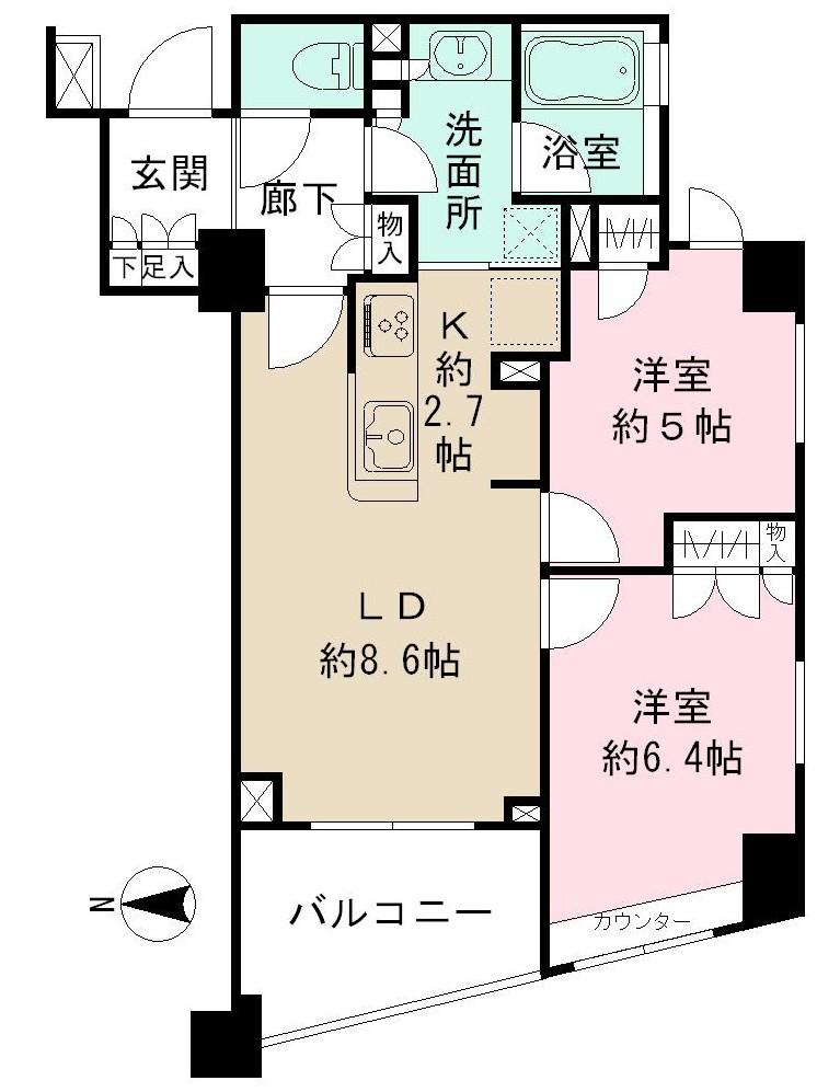 Floor plan. 2LDK, Price 26.5 million yen, Occupied area 53.19 sq m , Balcony area 6.06 sq m