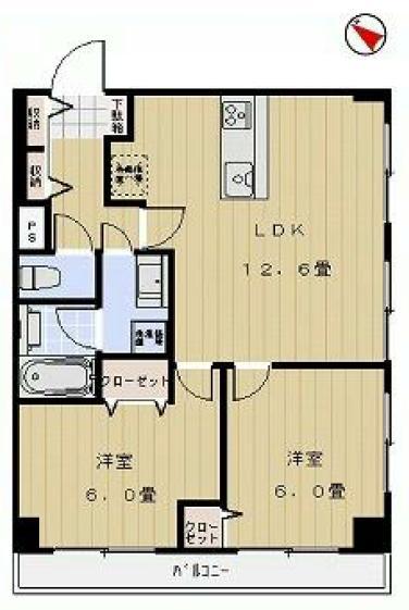 Floor plan. 2LDK, Price 25,800,000 yen, Occupied area 53.95 sq m , Balcony area 6.5 sq m new interior renovation already.