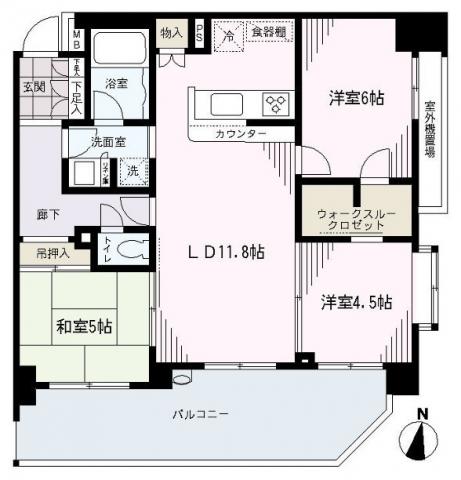 Floor plan. 3LDK, Price 44,800,000 yen, Occupied area 70.67 sq m , Wide span of the balcony area 15.49 sq m 9m