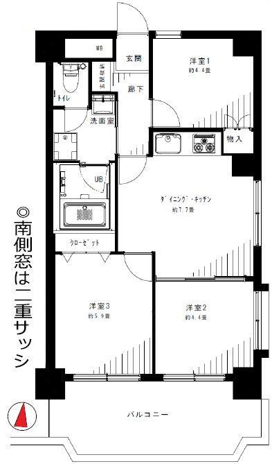 Floor plan. 3DK, Price 23.8 million yen, Footprint 50.6 sq m , Balcony area 6.79 sq m
