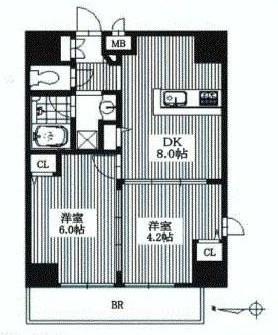 Floor plan. 2DK, Price 33,800,000 yen, Occupied area 42.06 sq m , Balcony area 6.59 sq m