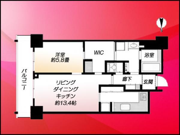 Floor plan. 1LDK, Price 34,900,000 yen, Occupied area 52.68 sq m , Balcony area 2.17 sq m