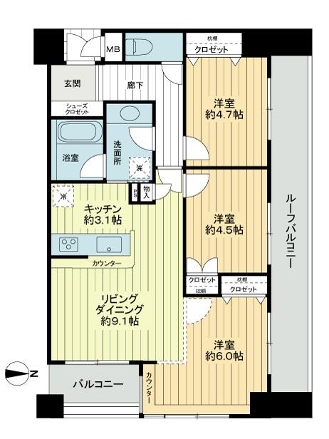 Floor plan. 3LDK, Price 32,800,000 yen, Occupied area 62.76 sq m , Balcony area 4.03 sq m