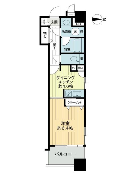 Floor plan. 1DK, Price 17.8 million yen, Occupied area 32.74 sq m , TES Shikiyuka heating on the balcony area 4.8 sq m dining comes with