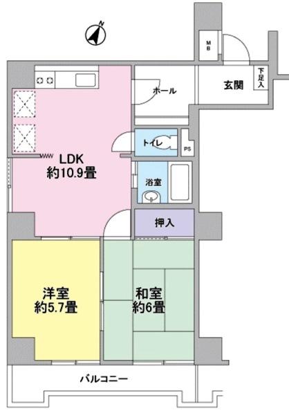 Floor plan. 2LDK, Price 15.8 million yen, Occupied area 49.91 sq m , Balcony area 5.23 sq m